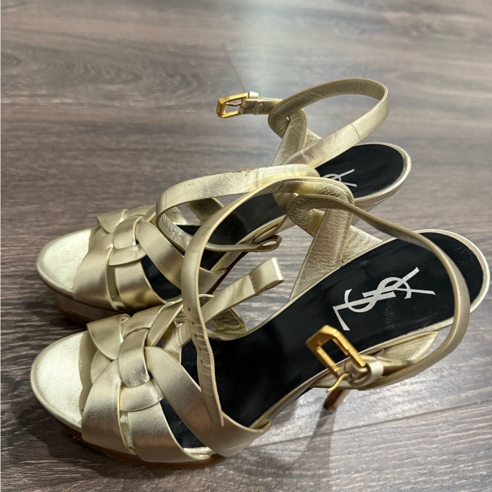 Yves Saint Laurent Metallic Gold Heels - Picture 2 of 6
